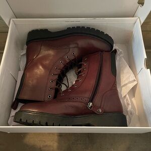 Geox Leather Combat Boots with zipper and chunky heel